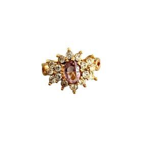 NWT 14kt Gold Plated Vintage Lt Amethyst Encrusted Flower Crystal Ring Size 5
